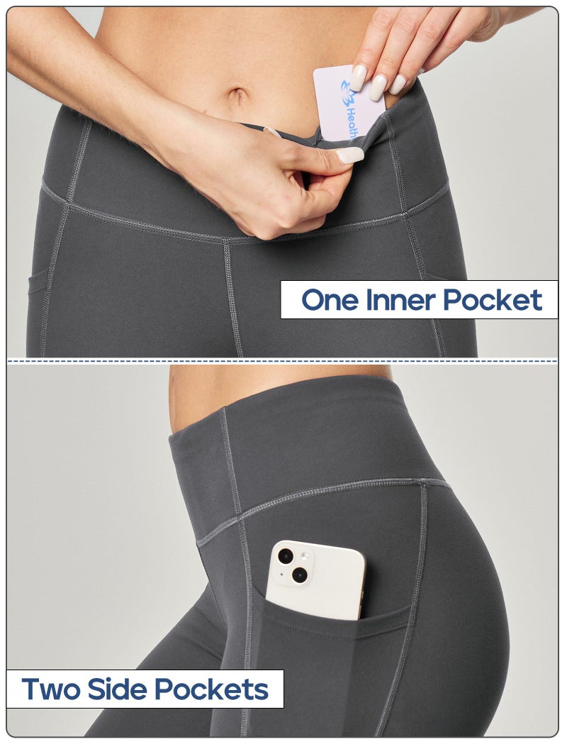 Heathyoga Leggings with Pockets for Women Tummy Control High Waisted Yoga Pants Women Compression Workout Leggings Gray - Image 3